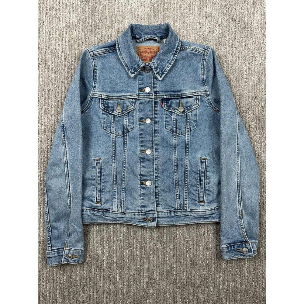Levi's Women's Size Medium Blue Denim Trucker Jacket Long Sleeve Button Cotton